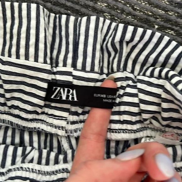 Zara Tie Waist Pinstripe Paperbag Shorts Charcoal White - Picture 3 of 6